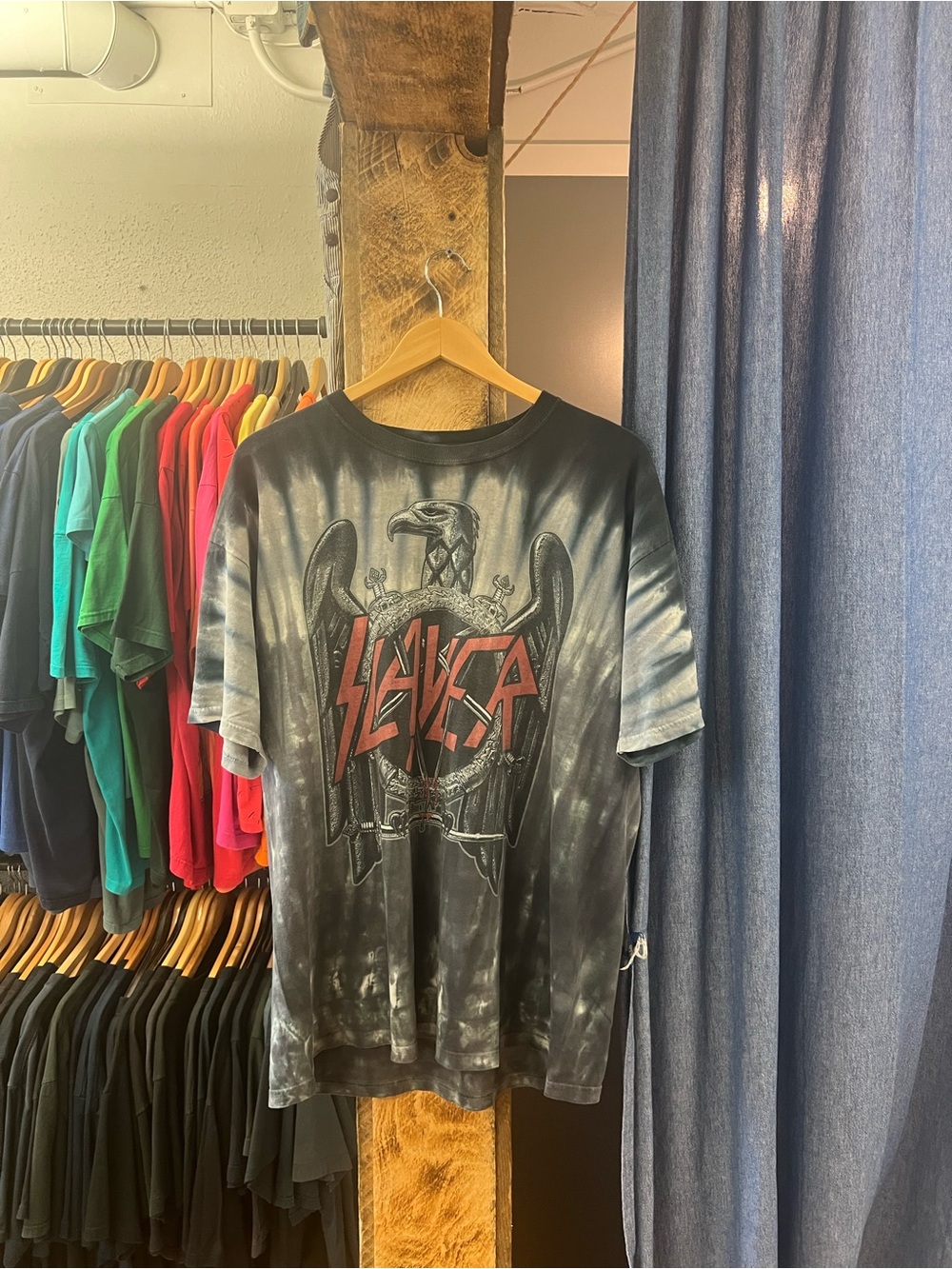 Vintage Liquid Blue Eagle Black Tie-Dye Graphic T-Shirt